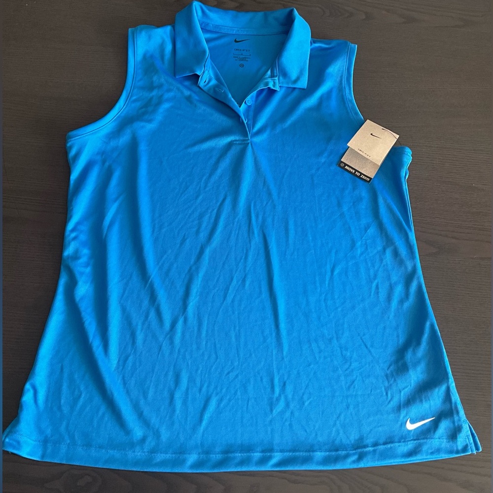 Nike Women's Blue Sleeveless Tank Top Collared Golf Shirt Dri Fit L-Transparent